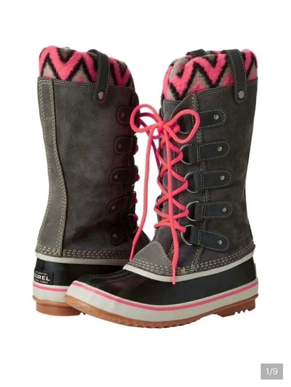 Sorel Gray and Pink Lace-Up Women's Winter Boots